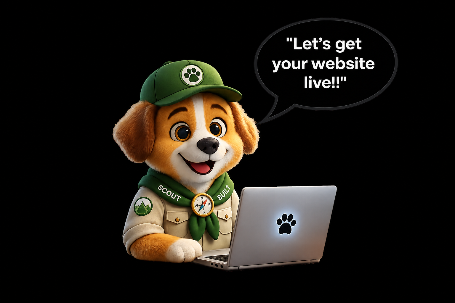 Scout the dog saying Let's get your website live